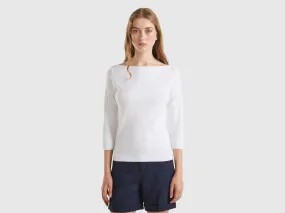 100% cotton boat neck sweater - White | Benetton