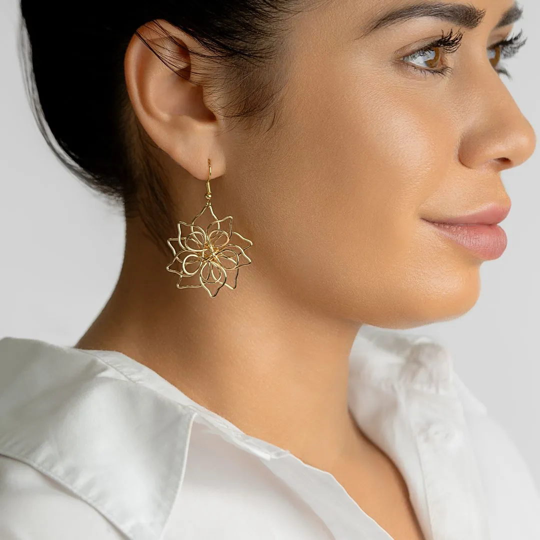 14k Gold Plated Wire Flower Earrings