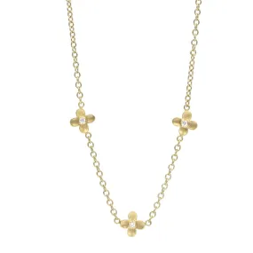 20K Gold Triple Flower Necklace with Diamond Detail