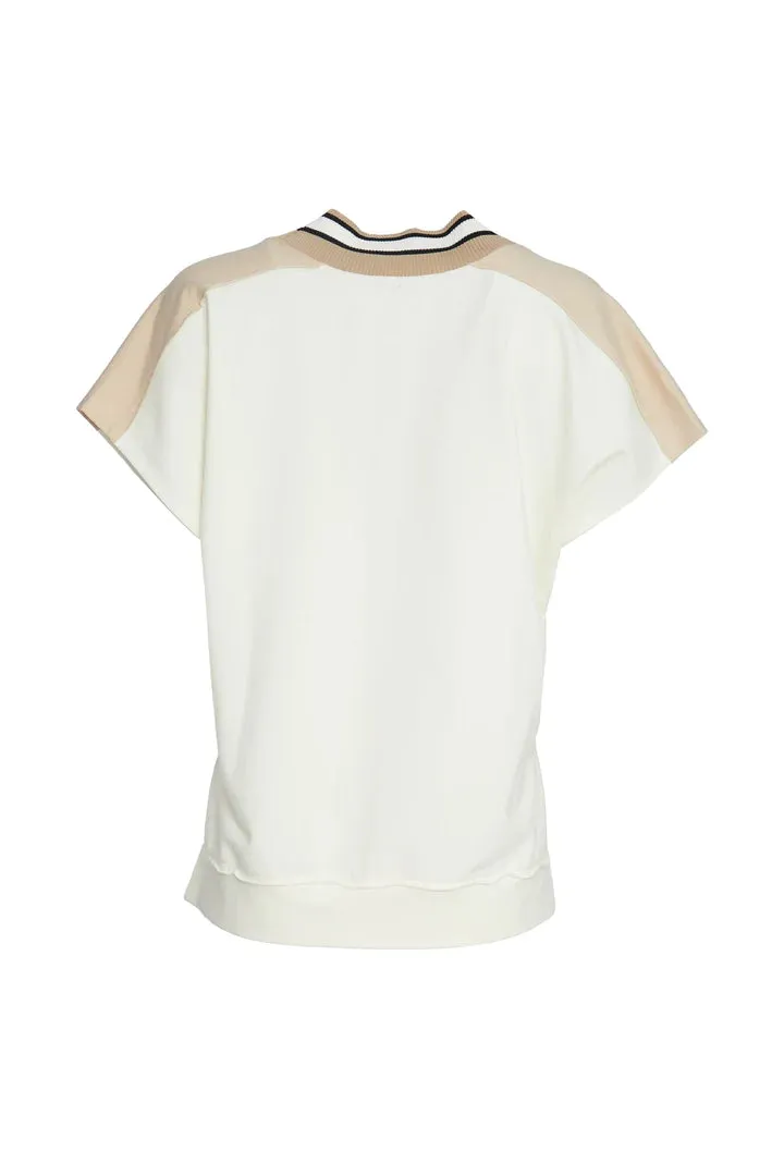 24111- Naya V-Neck Top w/ Knit Trim- Sand