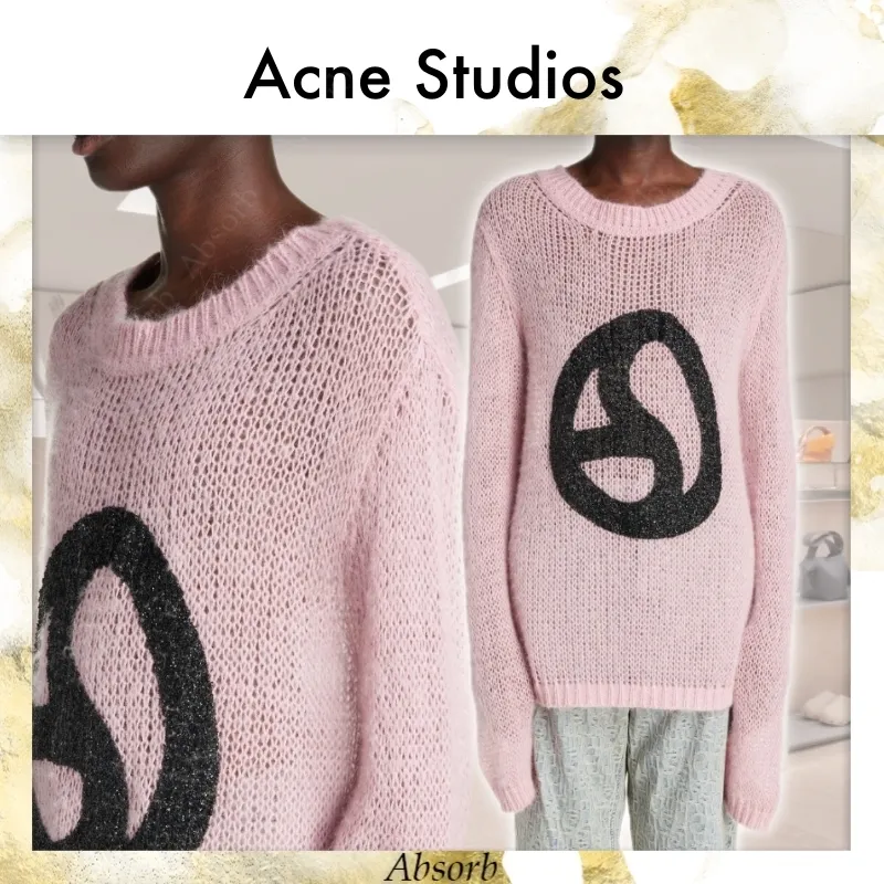 Acne Studios  |Crew Neck Long Sleeves Logo Designers Sweaters