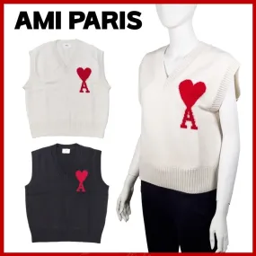 AMI PARIS  |Heart Unisex Street Style Logo Designers Sweaters