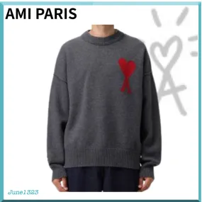 AMI PARIS  |Unisex Street Style Plain Logo Designers Sweaters