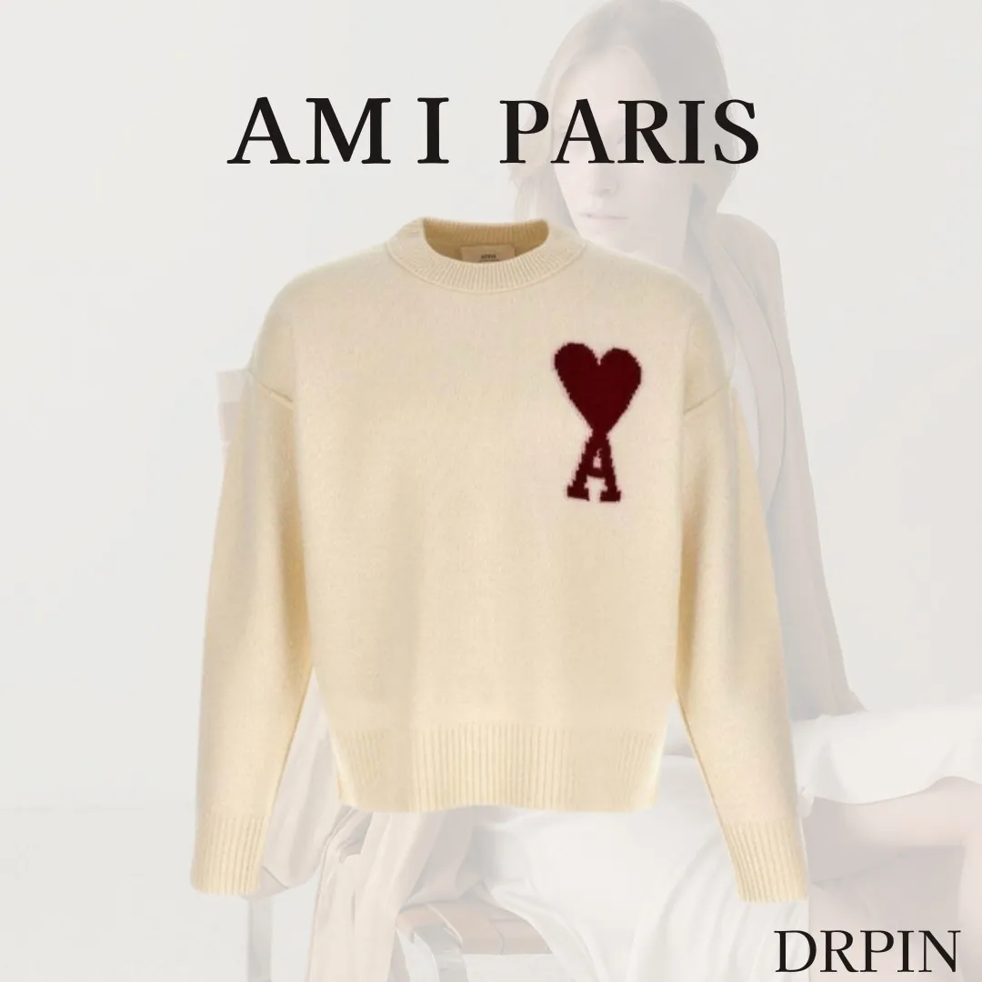 AMI PARIS  |Unisex Wool Long Sleeves Plain Logo Designers Sweaters