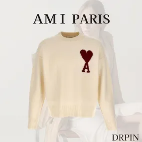 AMI PARIS  |Unisex Wool Long Sleeves Plain Logo Designers Sweaters