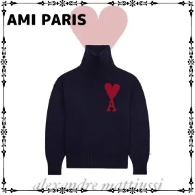 AMI PARIS  |Wool Street Style Logo Designers Sweaters