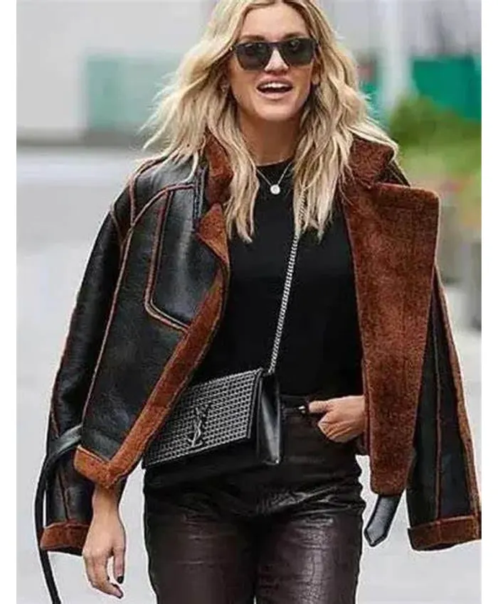 Ashley Roberts Shearling Aviator Bomber Jacket - William Jacket