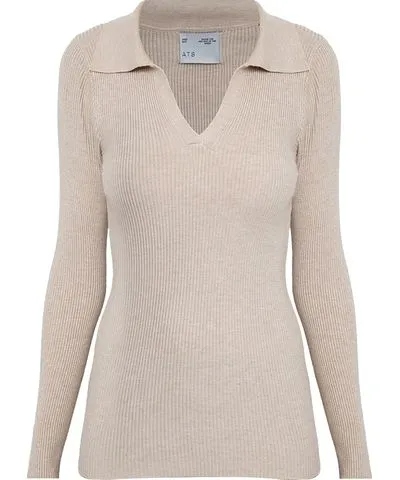 Ats the Label Women's Neutrals Vesper Creme Ribbed Knit Top