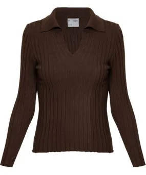 Ats the Label Women's Vesper Brown Ribbed Knit Top