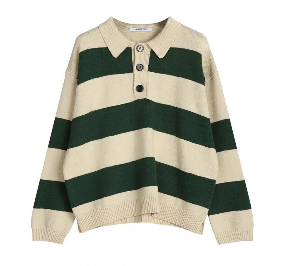 AVANDRESS  |Stripes Unisex Street Style Long Sleeves Oversized Sweaters