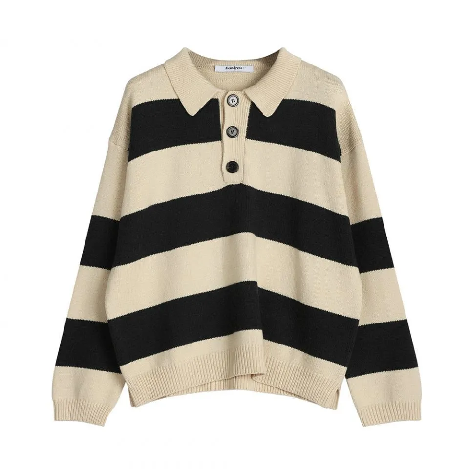 AVANDRESS  |Stripes Unisex Street Style Long Sleeves Oversized Sweaters