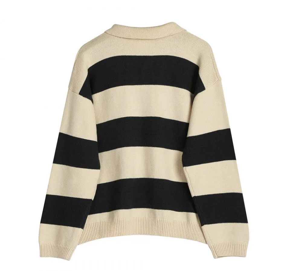 AVANDRESS  |Stripes Unisex Street Style Long Sleeves Oversized Sweaters