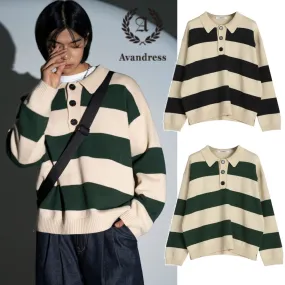 AVANDRESS  |Stripes Unisex Street Style Long Sleeves Oversized Sweaters