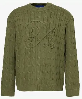 Awake NY Mens Dark Green Braided-applique long-sleeve cotton-knit jumper