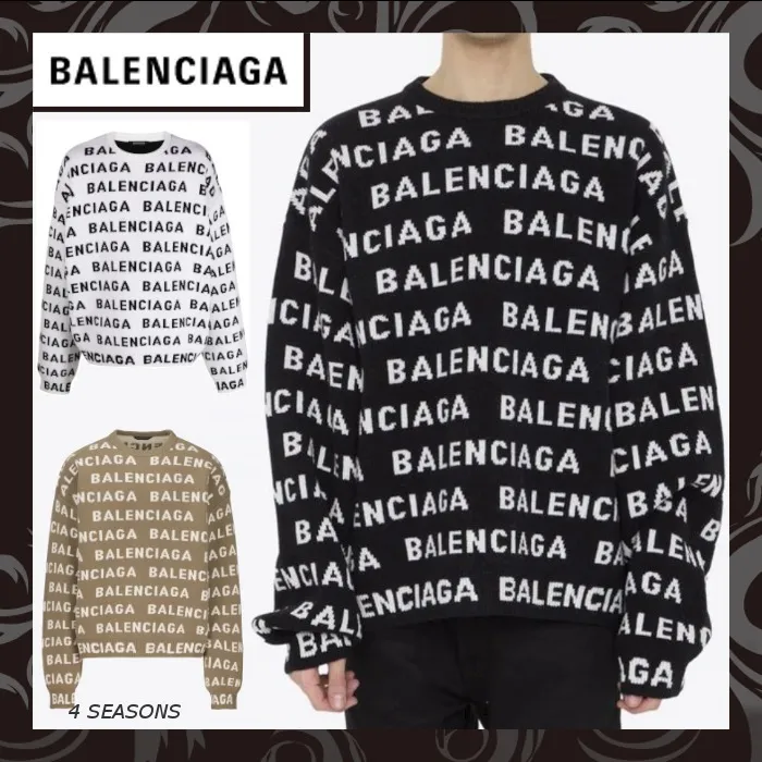 BALENCIAGA  |Crew Neck Monogram Wool Long Sleeves Logo Luxury Sweaters