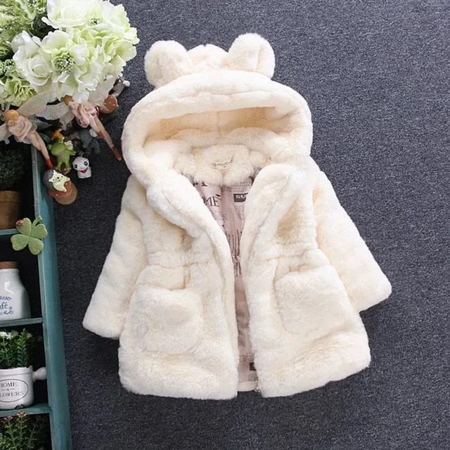 Bear Ears Faux Fur Hooded Winter Coat