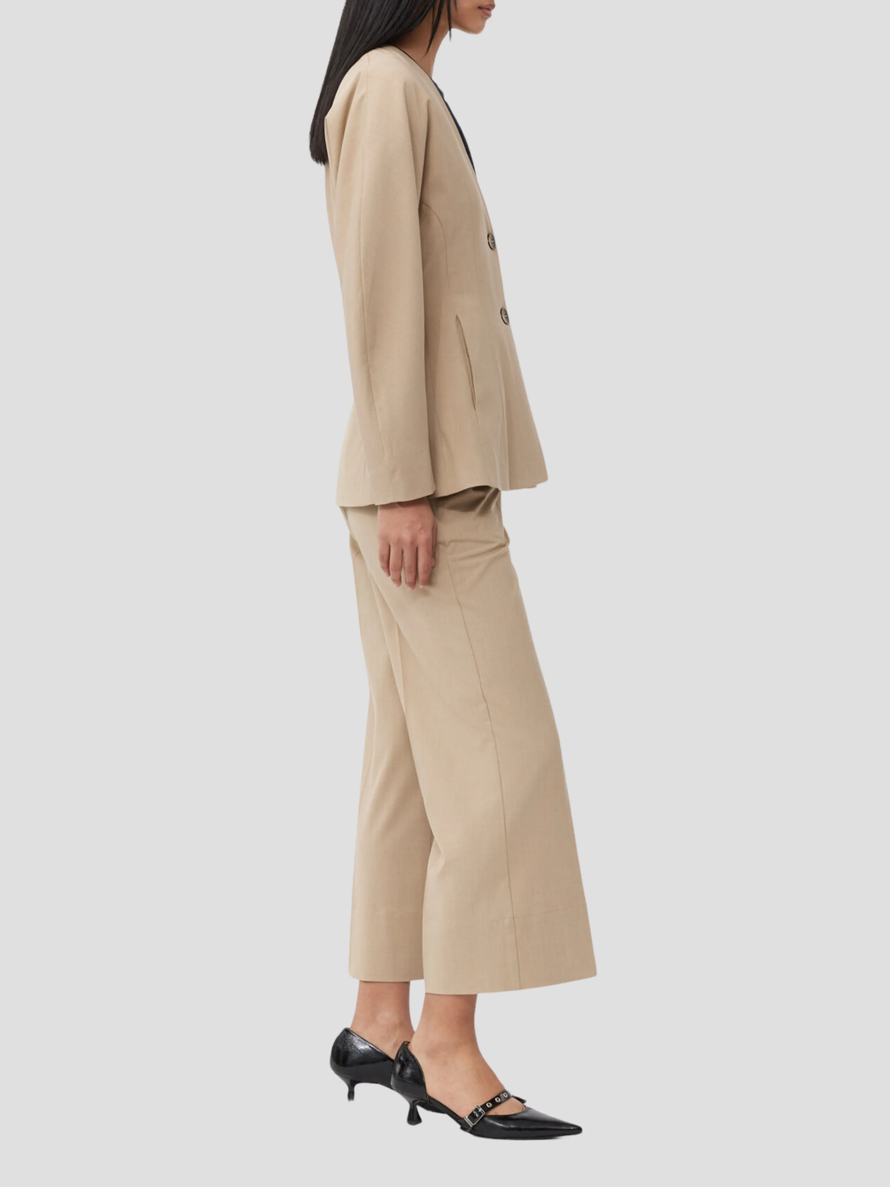 Beige Drapey Melange Cropped Pants