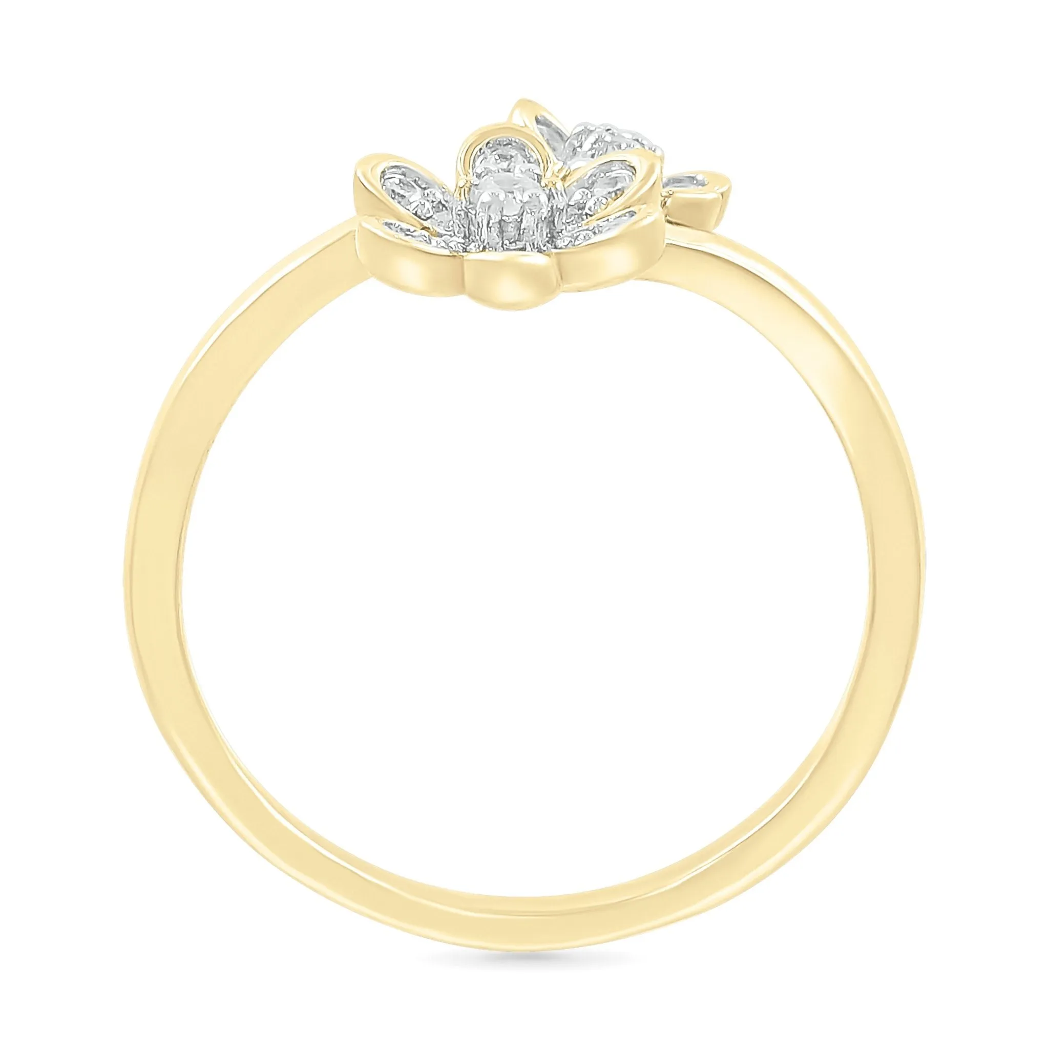 Bezel Set Diamond Double Flower Toi et Moi Ring