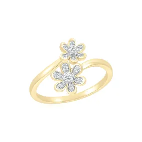 Bezel Set Diamond Double Flower Toi et Moi Ring