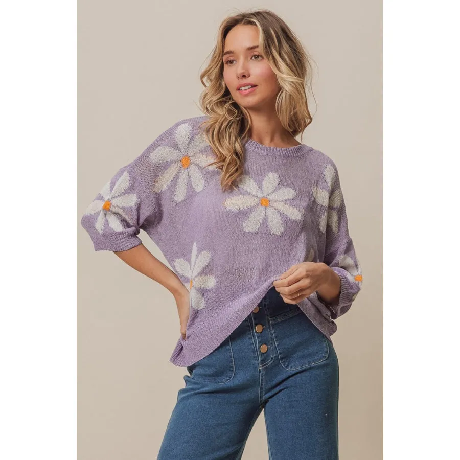 BiBi Floral Pattern Slit Sweater