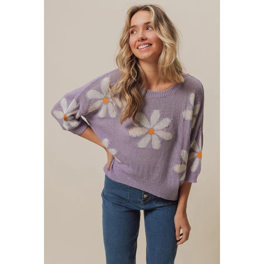 BiBi Floral Pattern Slit Sweater