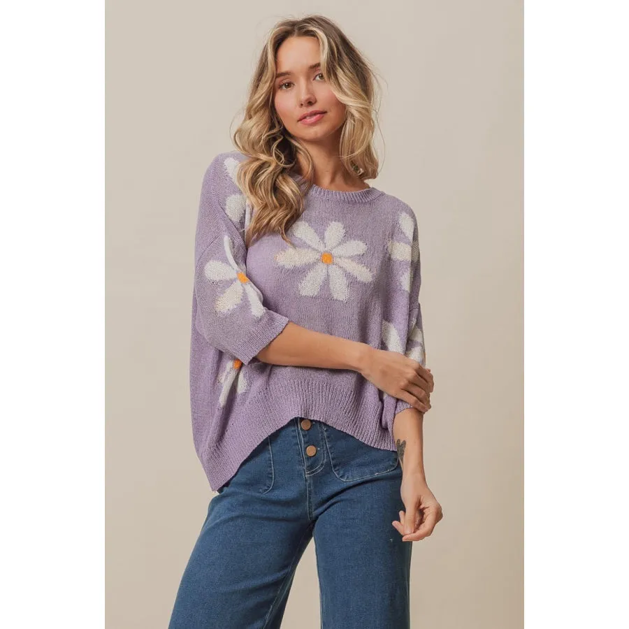 BiBi Floral Pattern Slit Sweater