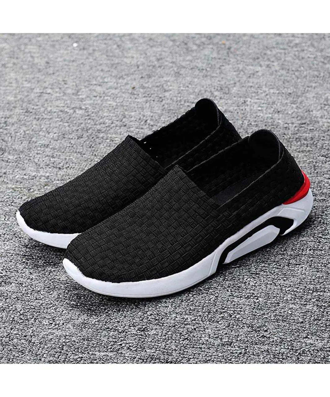 Black check weave slip on shoe sneaker