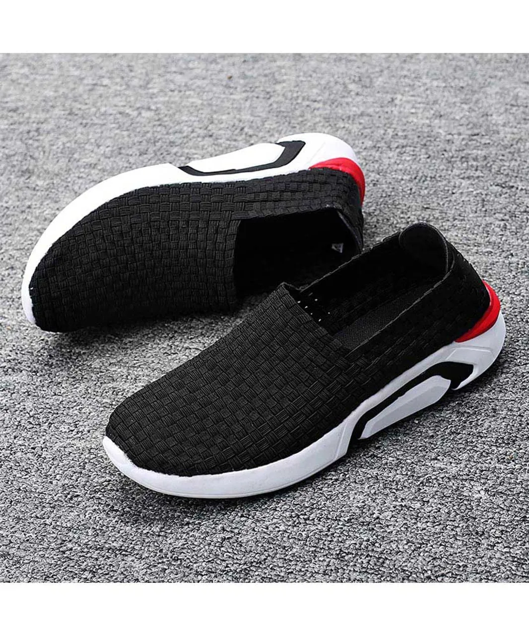 Black check weave slip on shoe sneaker