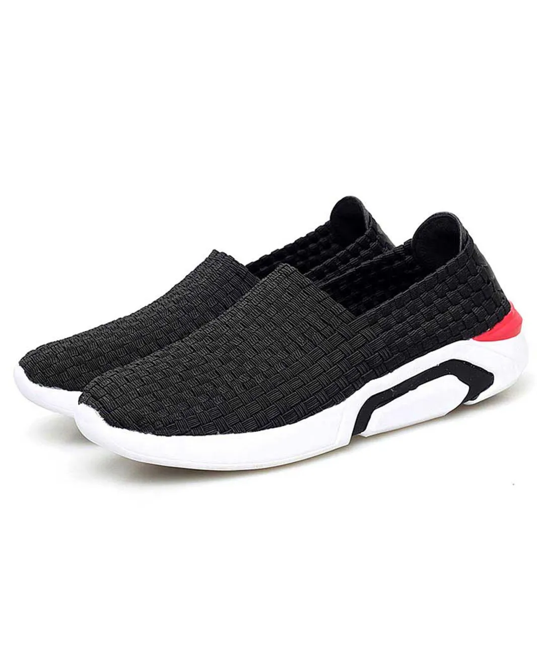 Black check weave slip on shoe sneaker