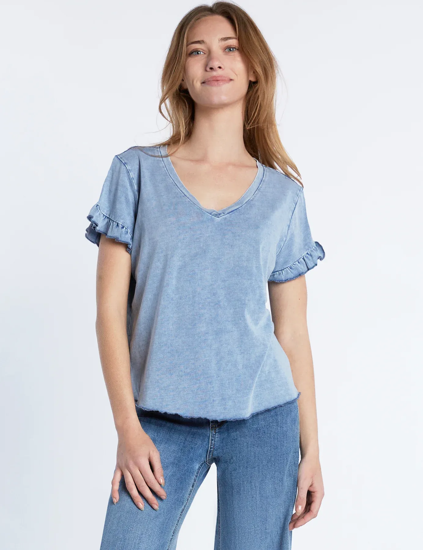 BT6420Kb Billy T Ruffle V-Neck Tee