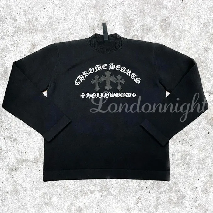 CHROME HEARTS  |Unisex Cashmere Blended Fabrics Long Sleeves Leather Logo