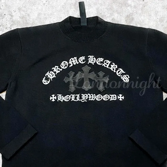 CHROME HEARTS  |Unisex Cashmere Blended Fabrics Long Sleeves Leather Logo