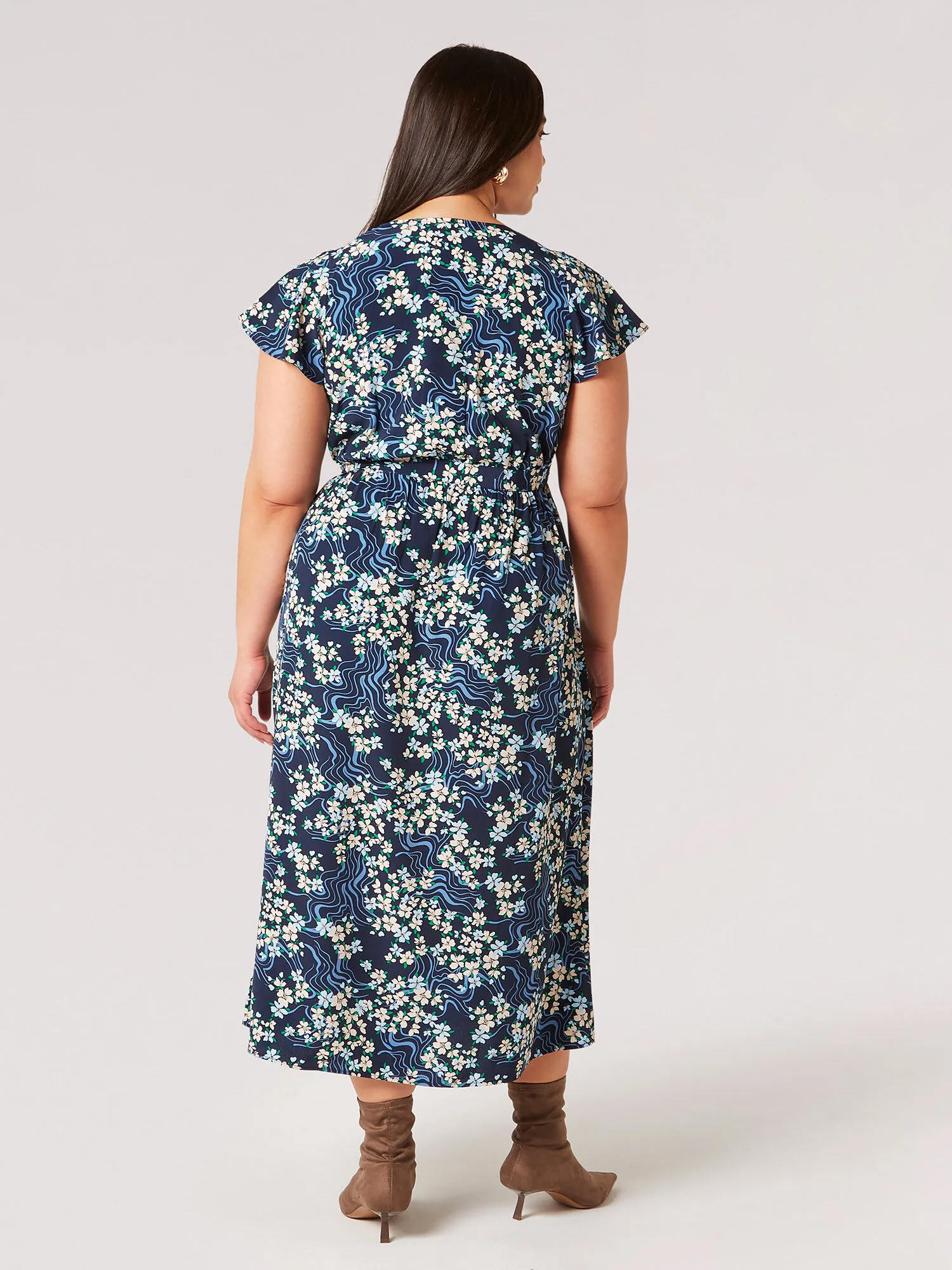 Curve Floral Swirl Wrap Midi Dress | Apricot Clothing