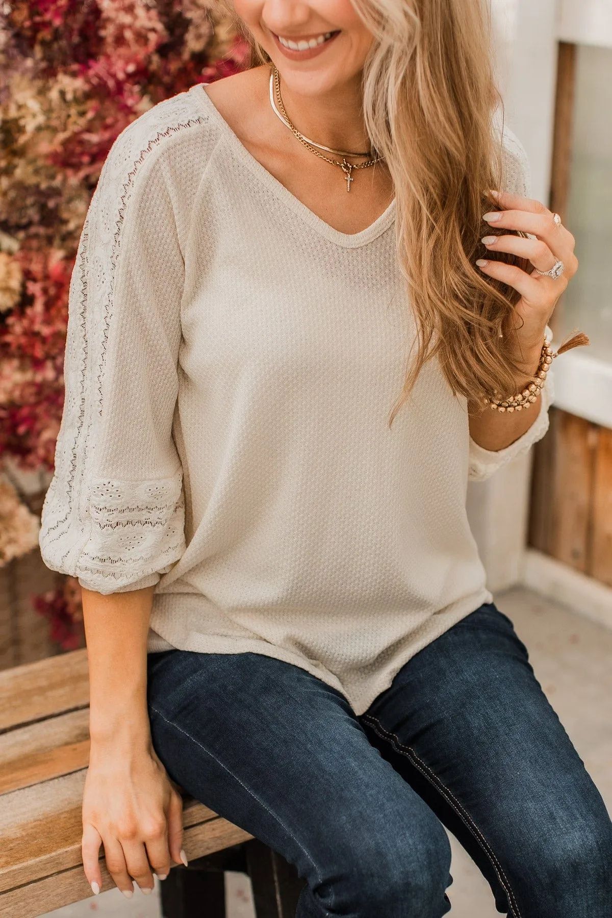 Destined To Charm Knit Top- Cream