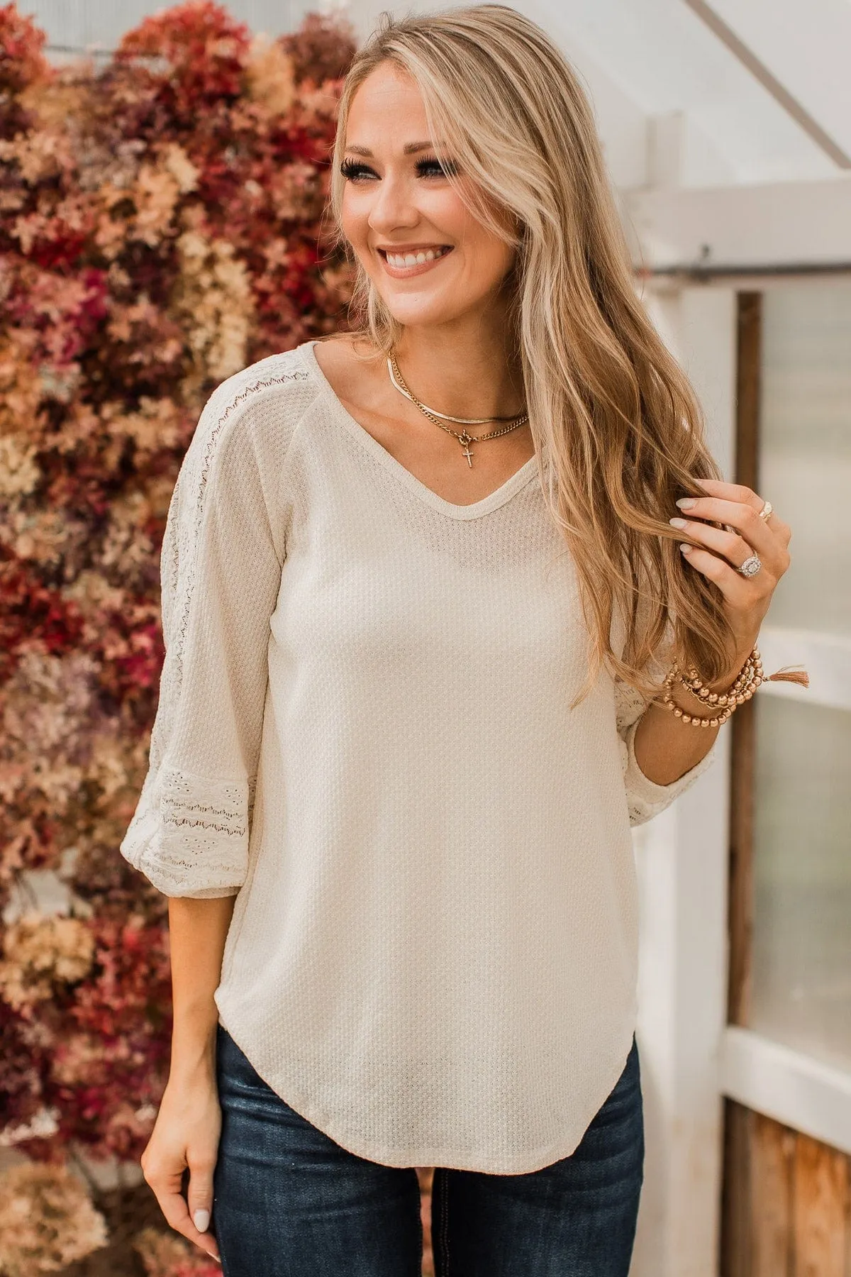 Destined To Charm Knit Top- Cream