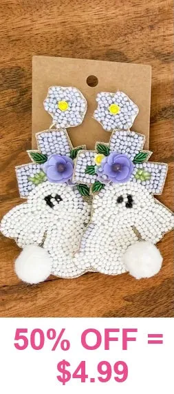 Easter Bunny & lavender Cross beaded earrings