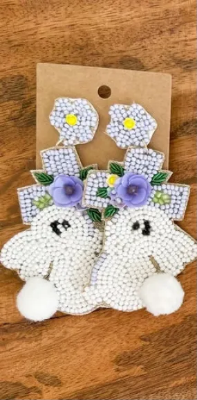 Easter Bunny & lavender Cross beaded earrings