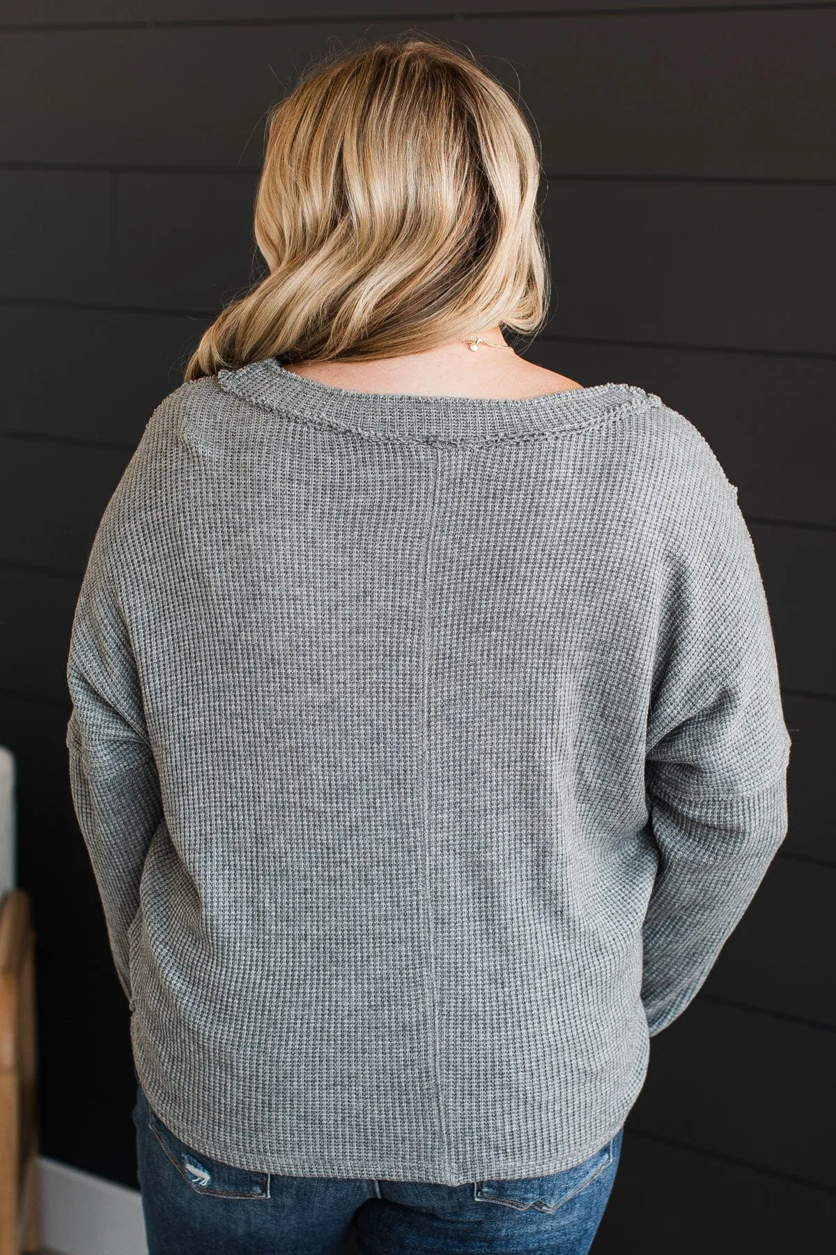 Effortlessly Happy V-Neck Knit Top- Grey