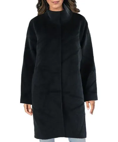 Eileen Fisher Womens Stand Collar Midi Wool Coat