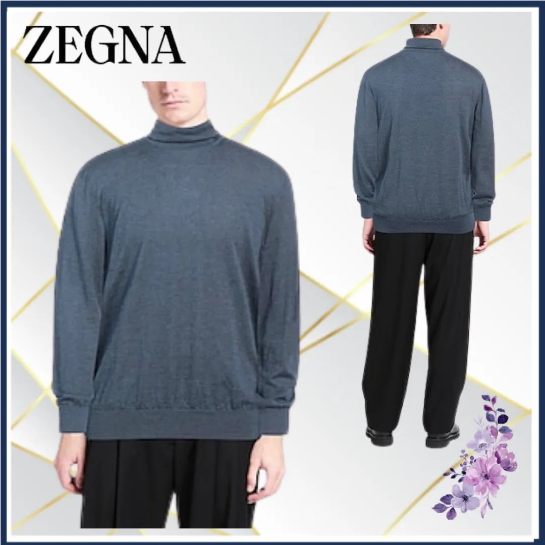 Ermenegildo Zegna  |Cashmere Silk Long Sleeves Plain Oversized Luxury Sweaters