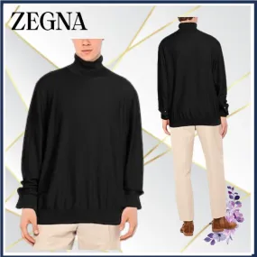 Ermenegildo Zegna  |Silk Long Sleeves Plain Oversized Luxury Sweaters