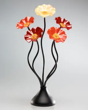 Fall Black Base 5 Flower Handblown Glass Bouquet