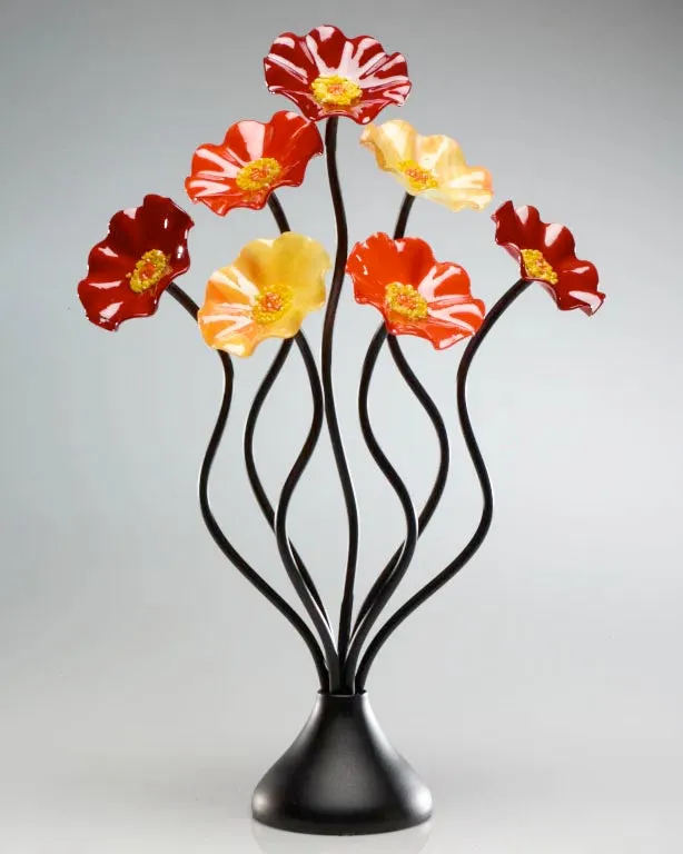 Fall Black Base 7 Small Flower Handblown Glass Bouquet