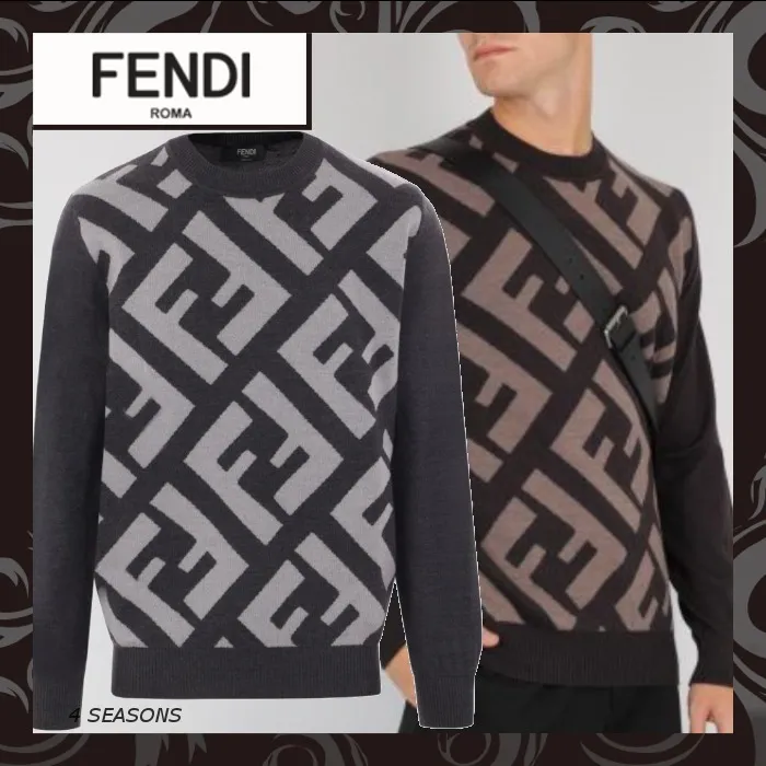 FENDI  |Crew Neck Monogram Long Sleeves Logo Luxury Sweaters