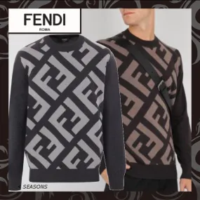 FENDI  |Crew Neck Monogram Long Sleeves Logo Luxury Sweaters