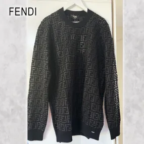 FENDI  |Crew Neck Monogram Wool Nylon Blended Fabrics Long Sleeves