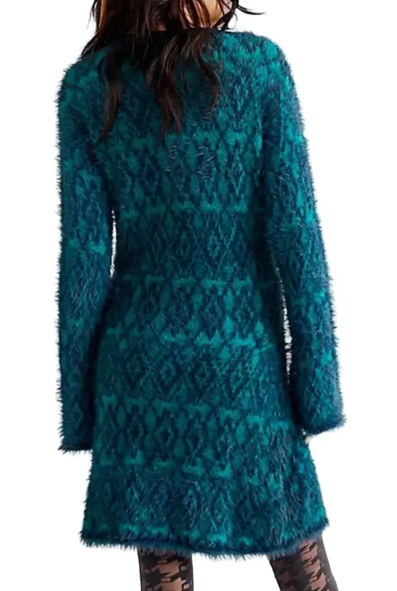 Free People Fuzzy Feelings Super Soft Angora Sweater Dress- Teal/Blue - Size Large