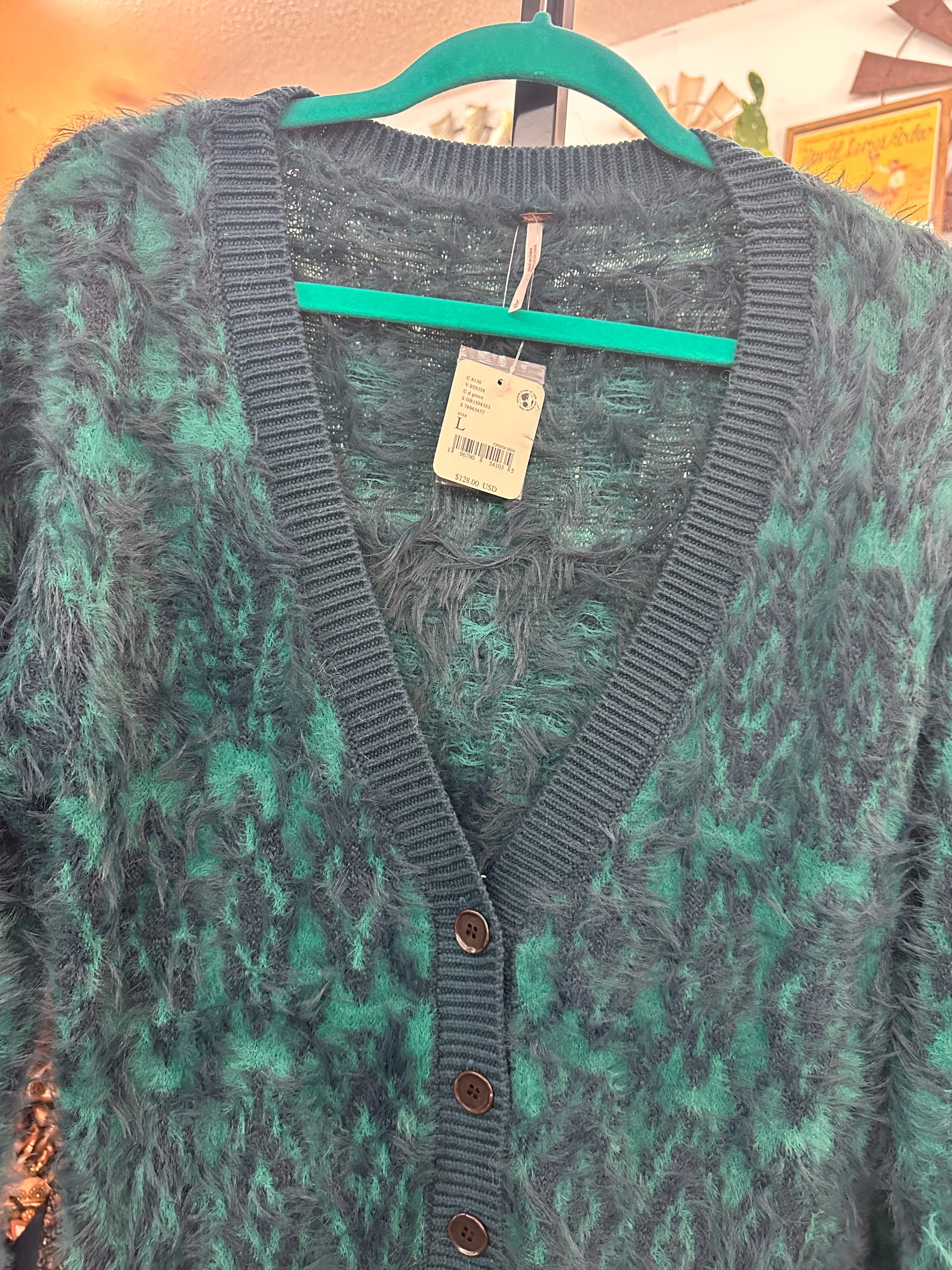 Free People Fuzzy Feelings Super Soft Angora Sweater Dress- Teal/Blue - Size Large