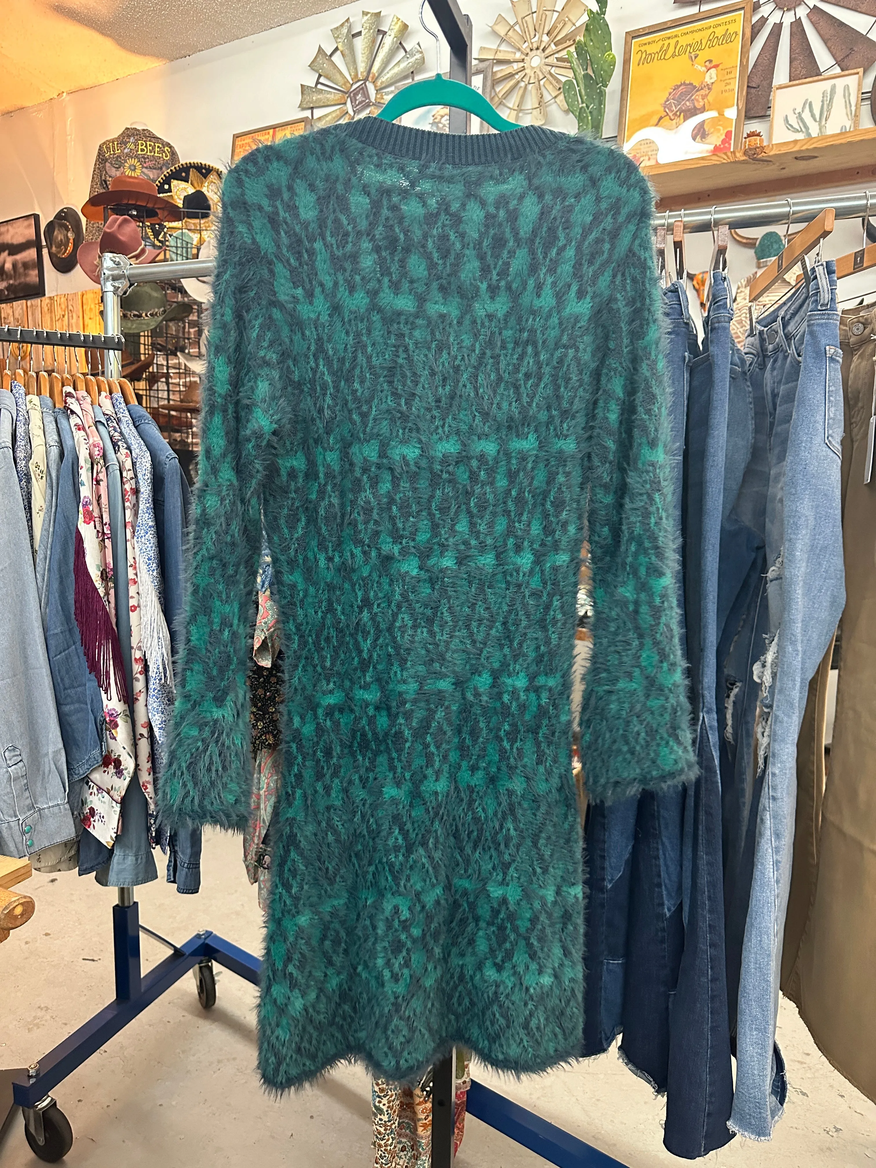 Free People Fuzzy Feelings Super Soft Angora Sweater Dress- Teal/Blue - Size Large