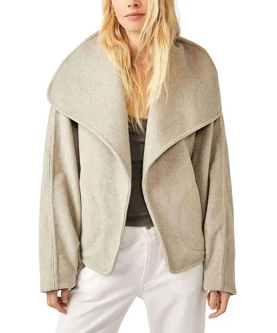 Free People Mina Womens Shawl Collar Coat Open Front